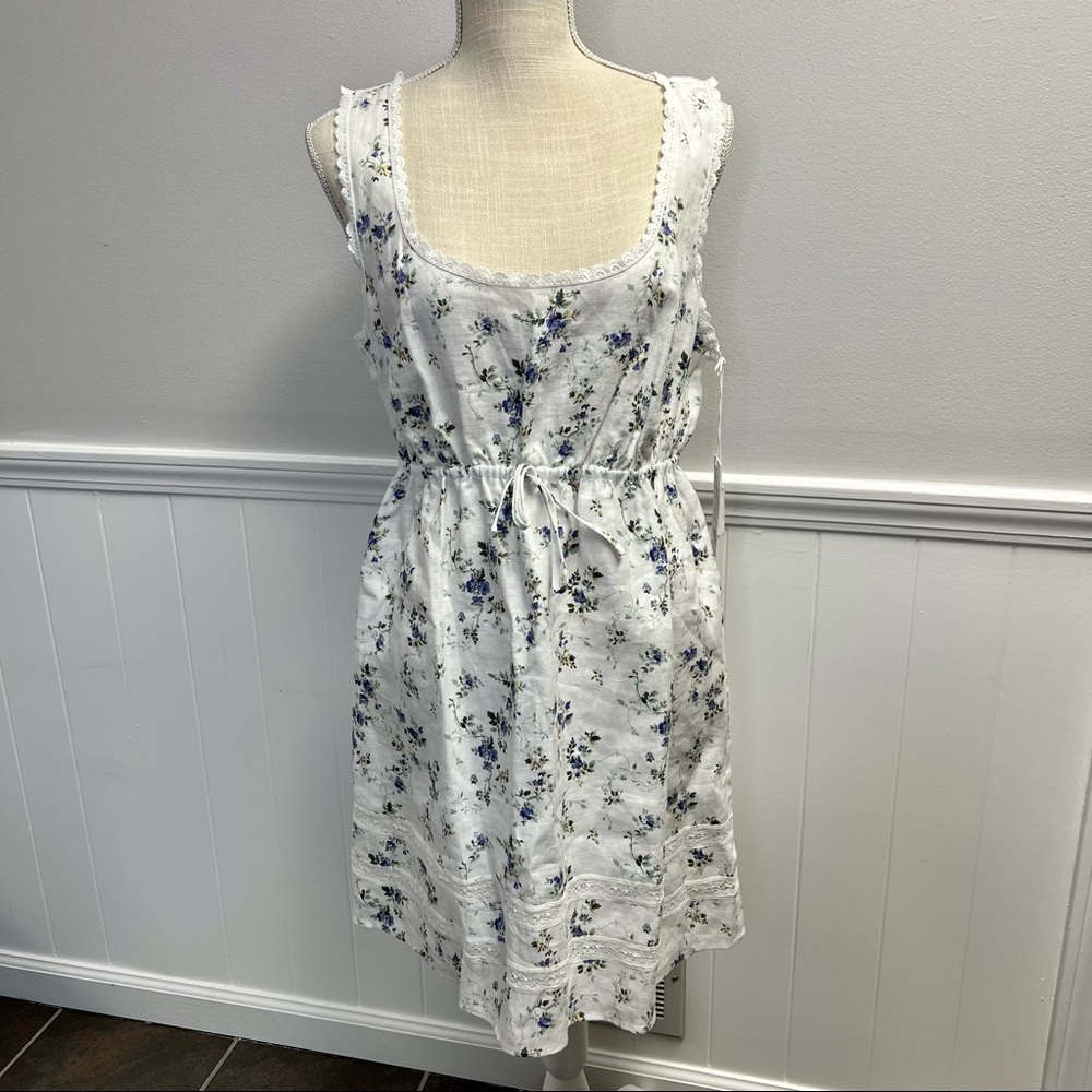 Reformation Moss Sleeveless Mini Dress Linen White Floral Madeline Print 10 NWT